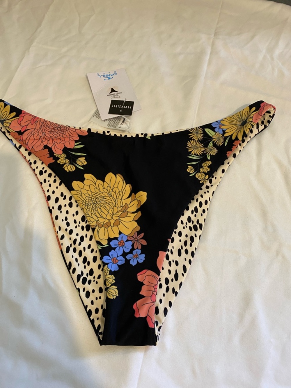 O'Neill Black Floral & Dalmatian Print Bikini Bottoms reversible